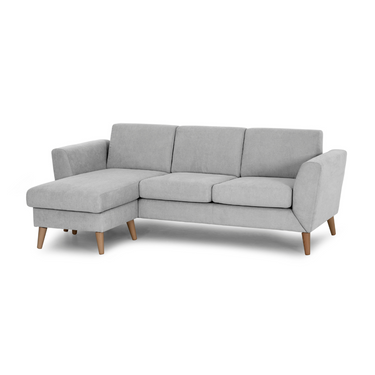 3 Seater Sofa with Chaise Longue and Vintage Legs - Light Gray
