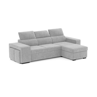 3 Seater Sofa Bed with Chaise Longue and Adjustable Headboards - Light Gray