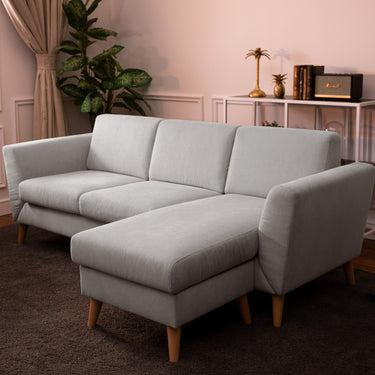 3 Seater Sofa with Chaise Longue and Vintage Legs - Light Gray