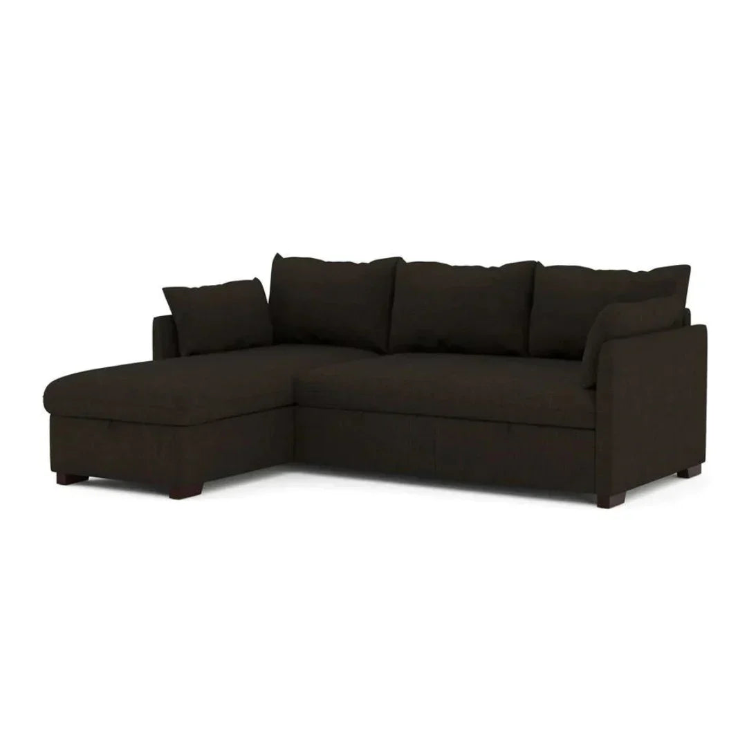 3 Seater Sofa Bed with Chaise Longue and Storage Brown BUDWING