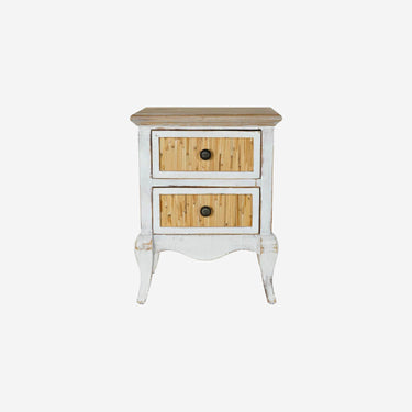 White and Natural Bedside Table in Fir Wood (48 x 38 x 64 cm)