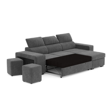 3 Seater Sofa Bed with Chaise Longue and Adjustable Headboards - Dark Gray