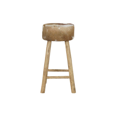 Stool DKD Home Decor Natural Wood Brown Leather White (42 x 42 x 77 cm)