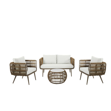 Table Set with 3 Armchairs DKD Home Decor synthetic rattan Aluminium (144 x 67 x 74 cm)