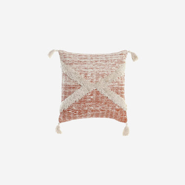 Beige Orange Cushion with Fringe (45 x 10 x 45 cm)