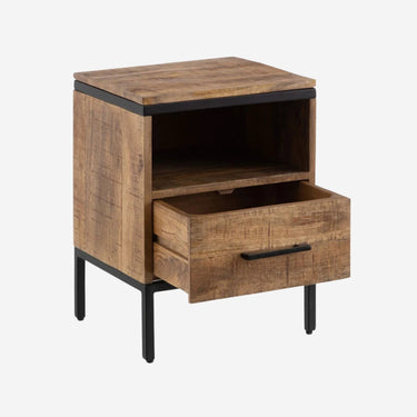 Bedside Table in Natural Mango Wood and Black Legs (40 x 35 x 55 cm)
