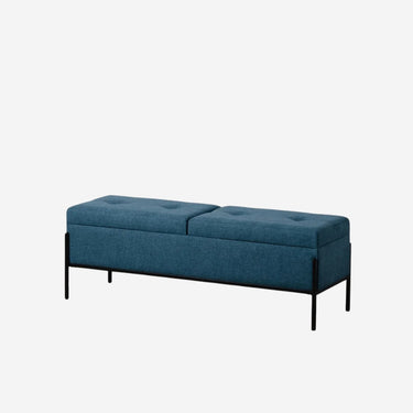 Blue Bench with Storage and Black Metal Legs (123 x 40 x 43 cm)
