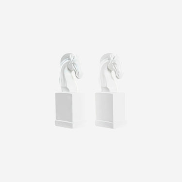 Serre-livres cheval d'échecs blanc en résine (10 x 7 x 24 cm)