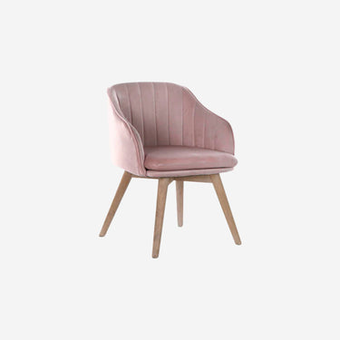 Chaise rose en velours avec pieds en bois (56 x 55 x 74 cm)