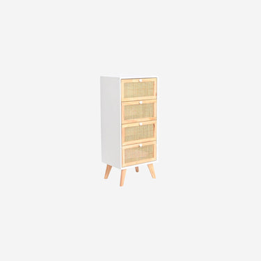 White Chest of drawers in Wood and Rattan (40 x 30 x 90 cm)