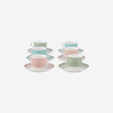 Ensemble de tasses et soucoupes multicolores en porcelaine (6 pièces)