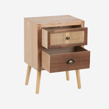 Natural Bedside Table in Wood and Rattan (40 x 30 x 57 cm)