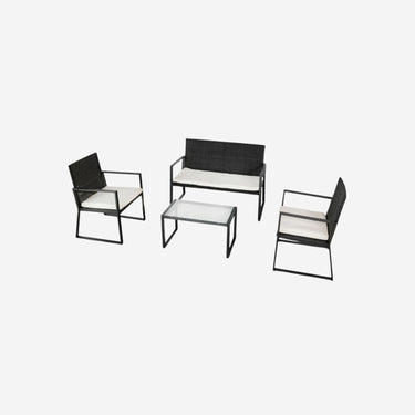 Conjunto de mesa exterior preto e branco com sofá de 2 lugares e 2 poltronas (114 x 58 x 84 cm)