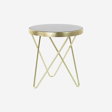 Round Side table with Tempered Glass and Golden Metal Legs (42 x 42 x 46 cm)