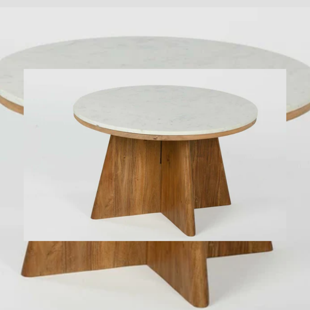Centre Table in Marble and Acacia (70 x 70 x 43 cm)