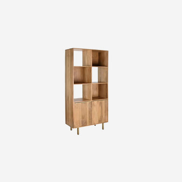 Shelving Unit with Doors in Mango Wood with Golden Legs (90 x 40 x 180 cm)