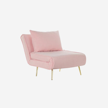 Canapé-lit rose clair avec pieds dorés (90 x 90 x 84 cm)