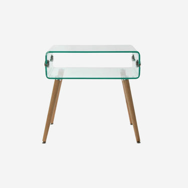 Table de chevet transparente avec pieds en bois (55 x 40 x 55 cm)