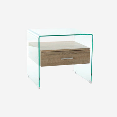 Table de chevet transparente avec tiroir en bois (50 x 40 x 45,5 cm)