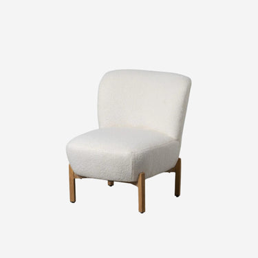 Weißer Sessel mit Metallbeinen und Holzoberfläche (62 x 75 x 74 cm)