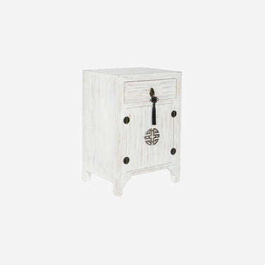 Table de chevet blanche en bois de sapin (45 x 29 x 60 cm)