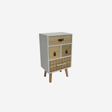 White Wood Bedside Table with 4 Drawers (35 x 26 x 61,5 cm)