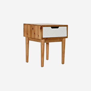 White and Natural Bedside Table in Fir Wood (42 x 38 x 50 cm)