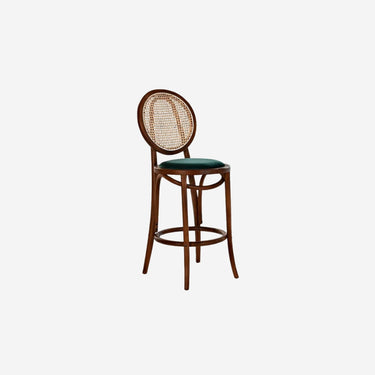 Wooden Stool with Rattan and Green Seat (43 x 43 x 108 cm)