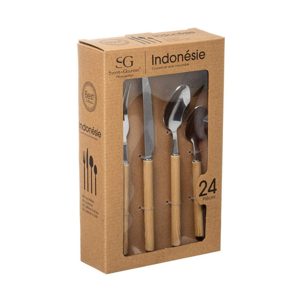Cutlery Set Wooden Style (24 Pieces)