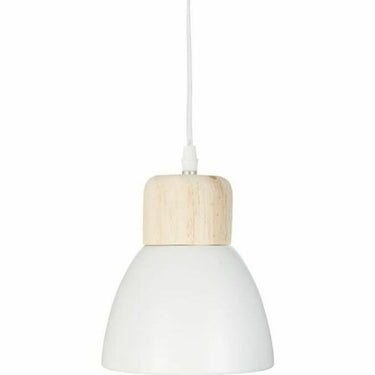 White Metal Ceiling Light with Wood 25 W (19 x 15 cm)