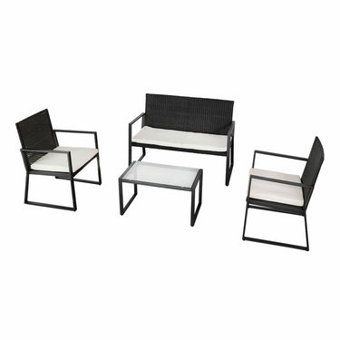 Outdoor Black and White Table Set with 2 Seater Sofa and 2 Armchairs (114 x 58 x 84 cm)