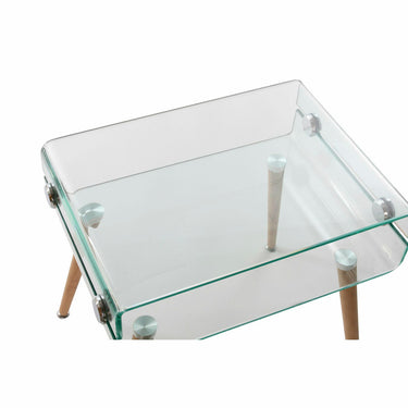 Table de chevet transparente avec pieds en bois (55 x 40 x 55 cm)