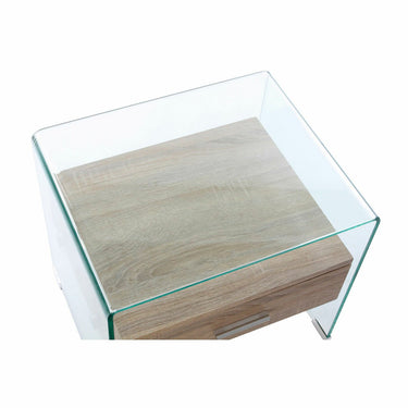 Table de chevet transparente avec tiroir en bois (50 x 40 x 45,5 cm)