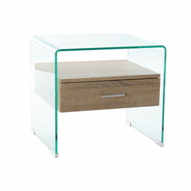 Transparenter Nachttisch mit Holzschublade (50 x 40 x 45,5 cm)
