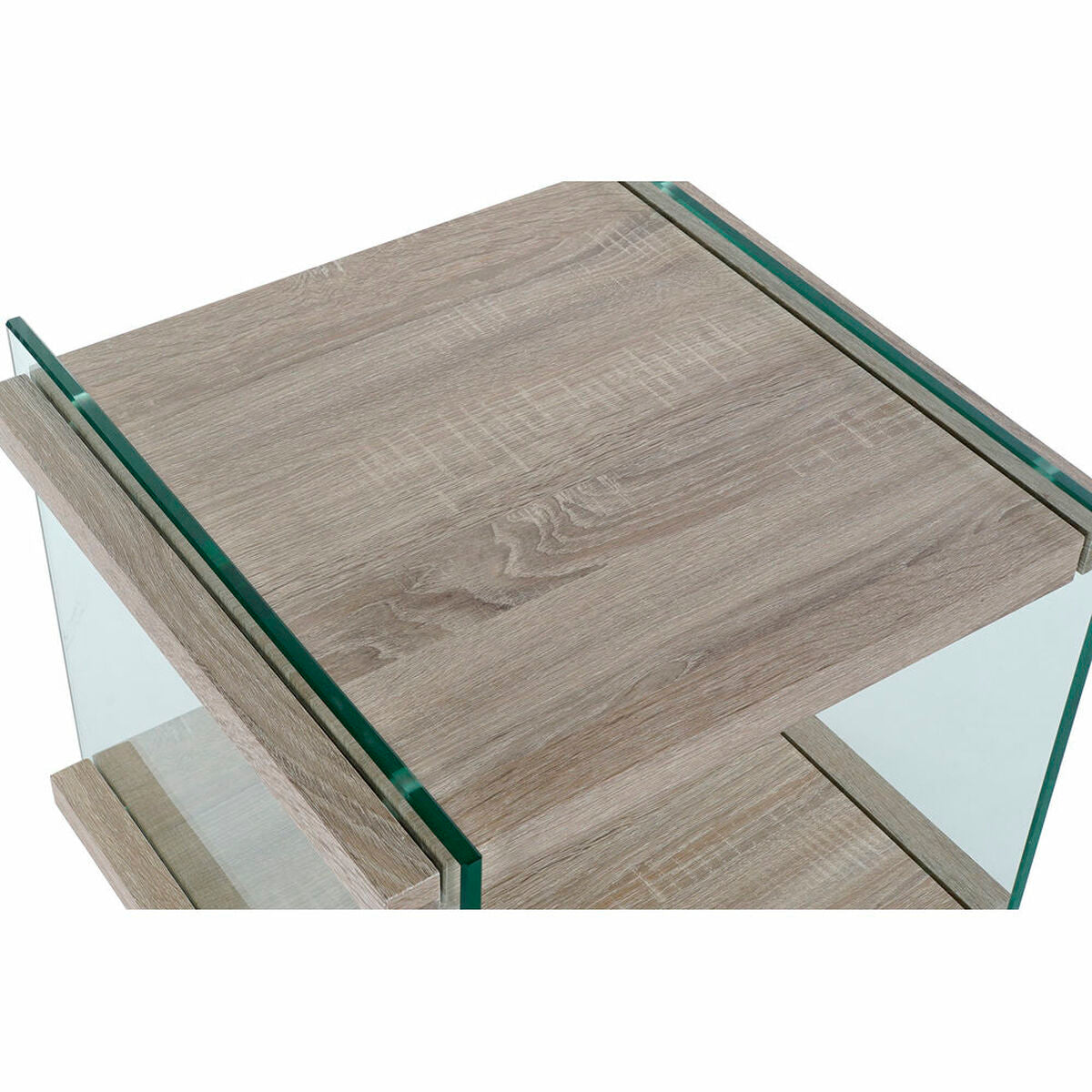 Bedside Table with Wooden Shelves and Glass (50 x 50 x 49 cm)