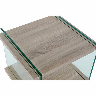 Table de chevet avec étagères en bois et verre (50 x 50 x 49 cm)