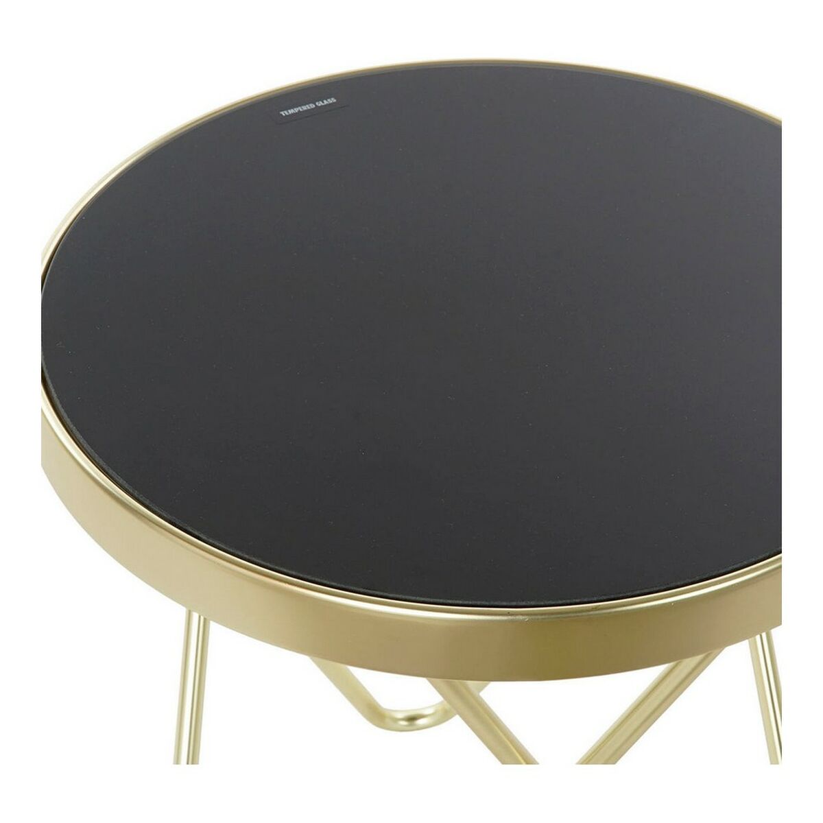 Round Side table with Tempered Glass and Golden Metal Legs (42 x 42 x 46 cm)