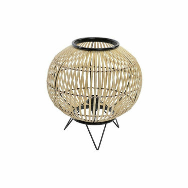 Lámpara de mesa de bambú con acabado en metal negro (36 x 36 x 37 cm)