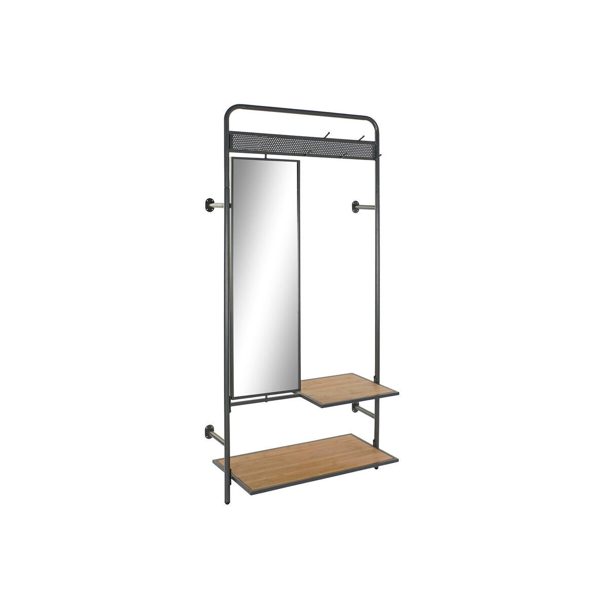 Wall Coat Rack in Dark Grey Metal and Wood with Mirror (84,5 x 40 x 187 cm)