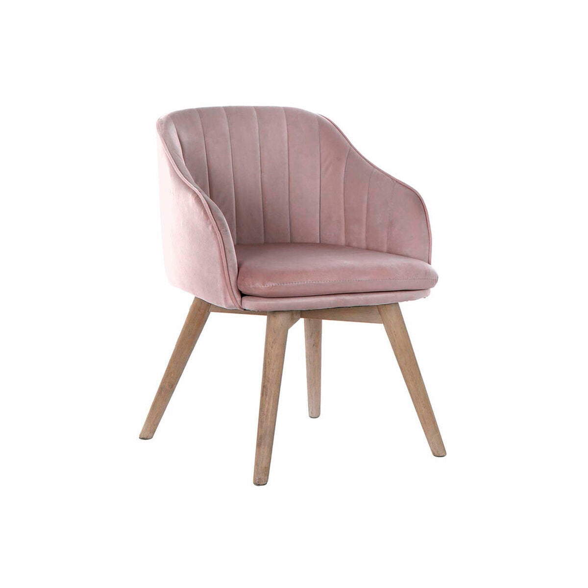 Velvet Pink Chair with Wooden Legs (56 x 55 x 74 cm)