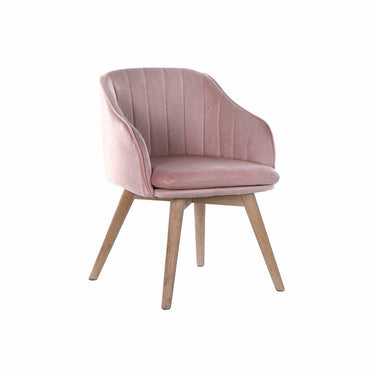 Chaise rose en velours avec pieds en bois (56 x 55 x 74 cm)