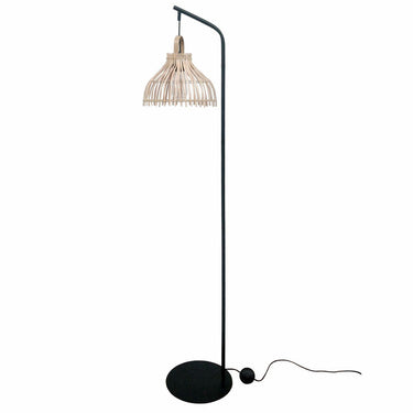Lámpara de piso de ratán negro con soporte de metal negro (40 x 40 x 160 cm)