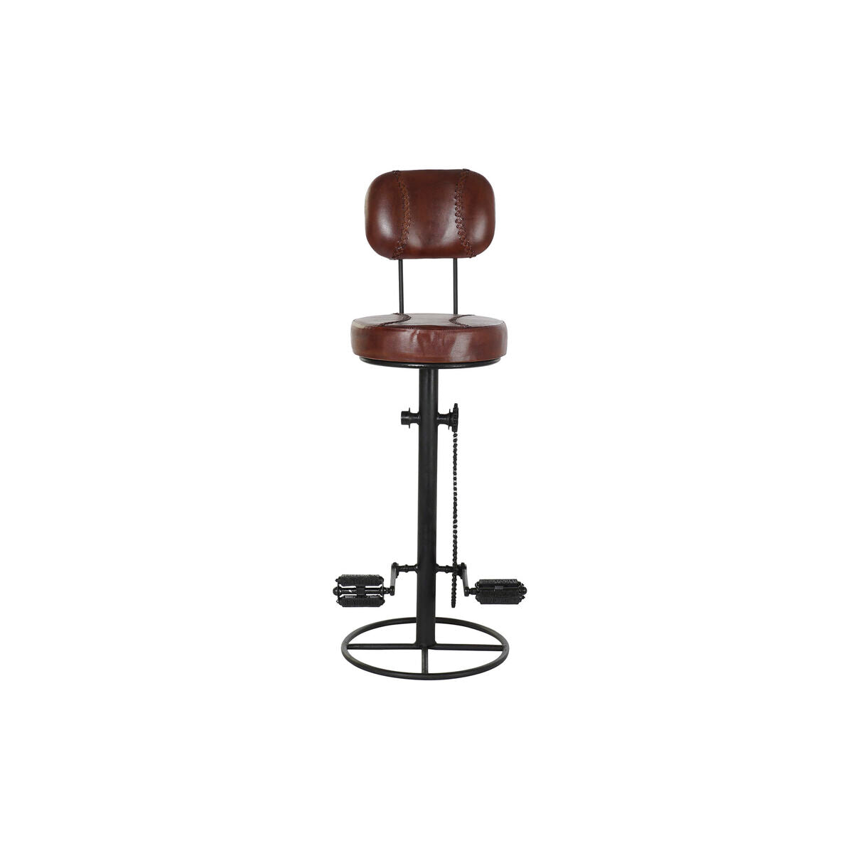Brown Stool in Leather with Black Metal Adjustable Height (45 x 46 x 118 cm)