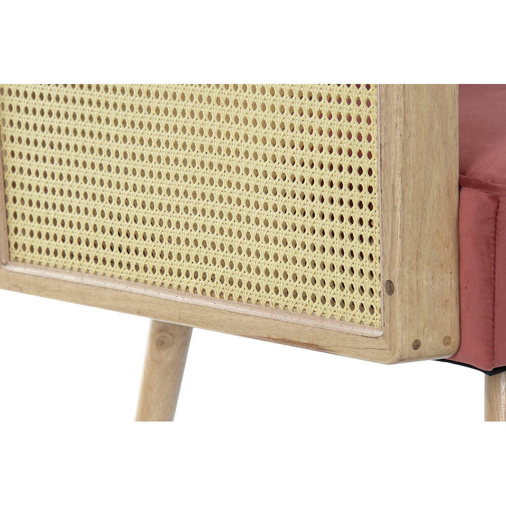 Pink Armchair with Wood and Rattan (66 x 64 x 79 cm)