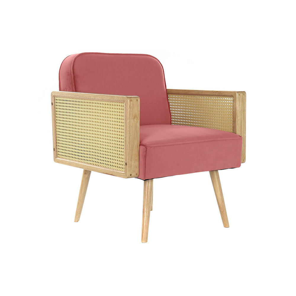 Pink Armchair with Wood and Rattan (66 x 64 x 79 cm)