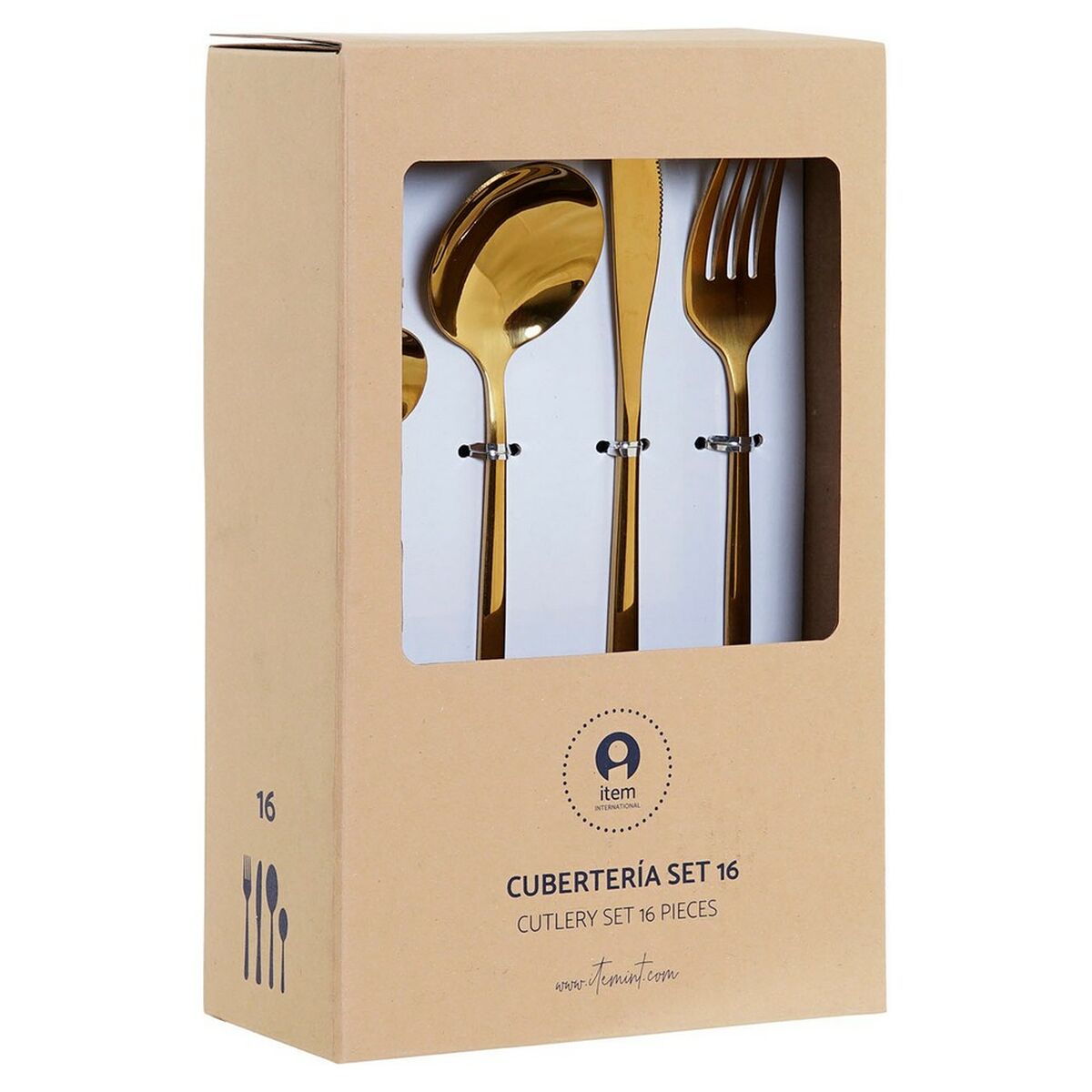Cutlery set Golden Stainless steel and White (2 x 1,2 x 22,5 cm) (16 Pieces)