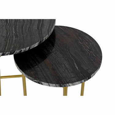 Lot de 2 Tables d'Appoint Marbre Noir et Pieds Métal Doré (40 x 40 x 45 cm)