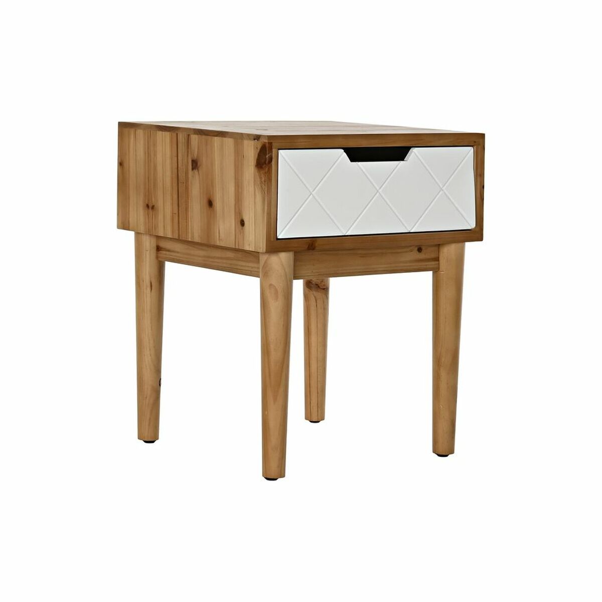 White and Natural Bedside Table in Fir Wood (42 x 38 x 50 cm)
