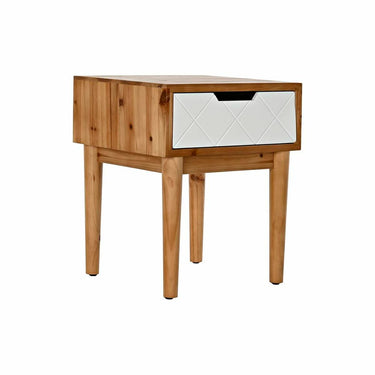 Weißer und natürlicher Nachttisch aus Tannenholz (42 x 38 x 50 cm)