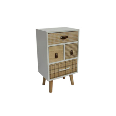 White Wood Bedside Table with 4 Drawers (35 x 26 x 61,5 cm)